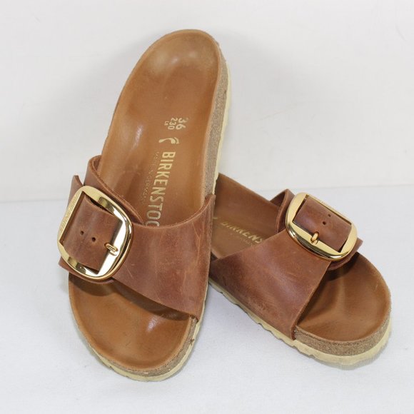 Birkenstock Shoes - Birkenstock Big Buckle Brown Leather Sandals